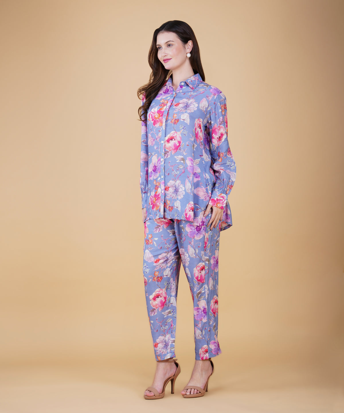 Blue Floral Muslin cord set