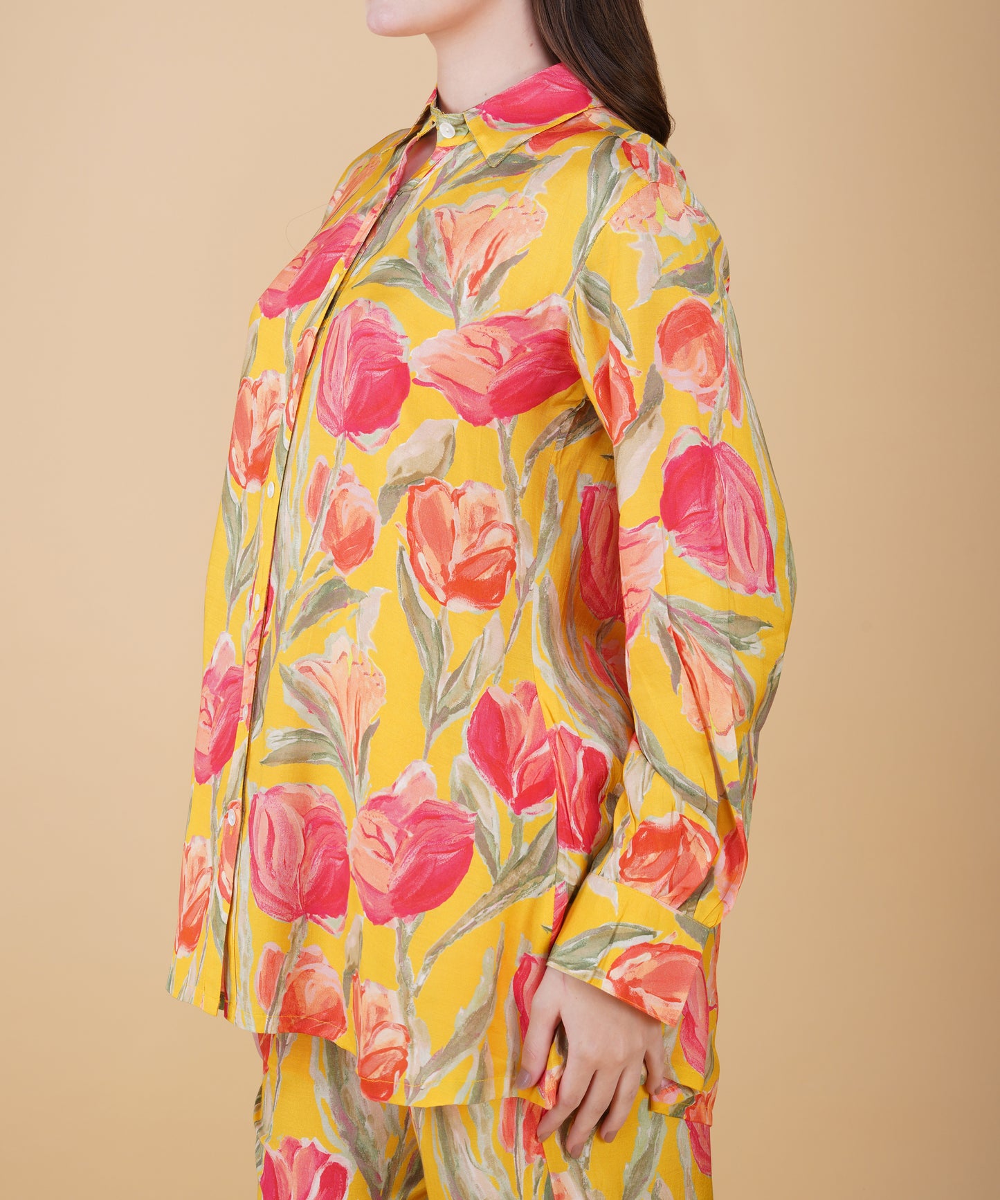 Yellow Floral Muslin cord set