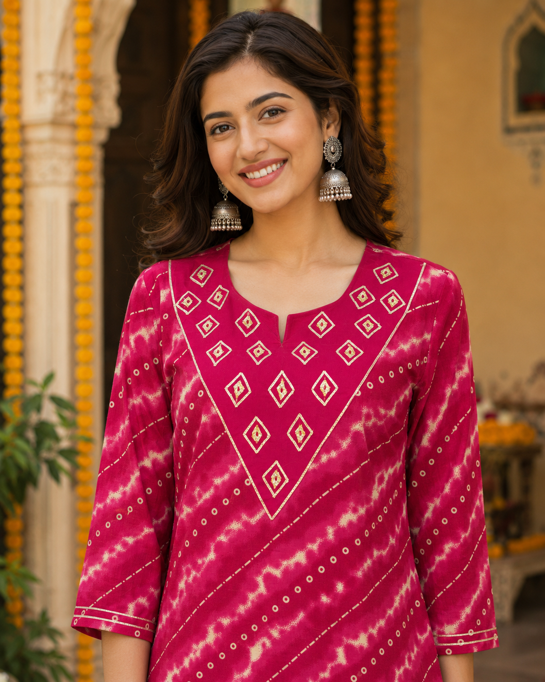 Rani Adaa Leheriya Cotton Kurta Pant Set