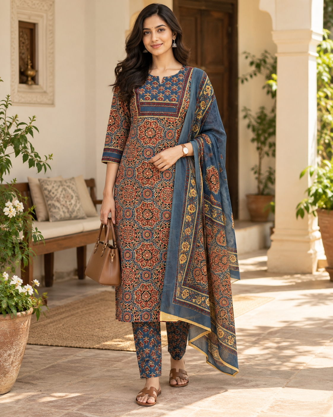 Saanjh Ajrakh Pure Cotton Suit Set