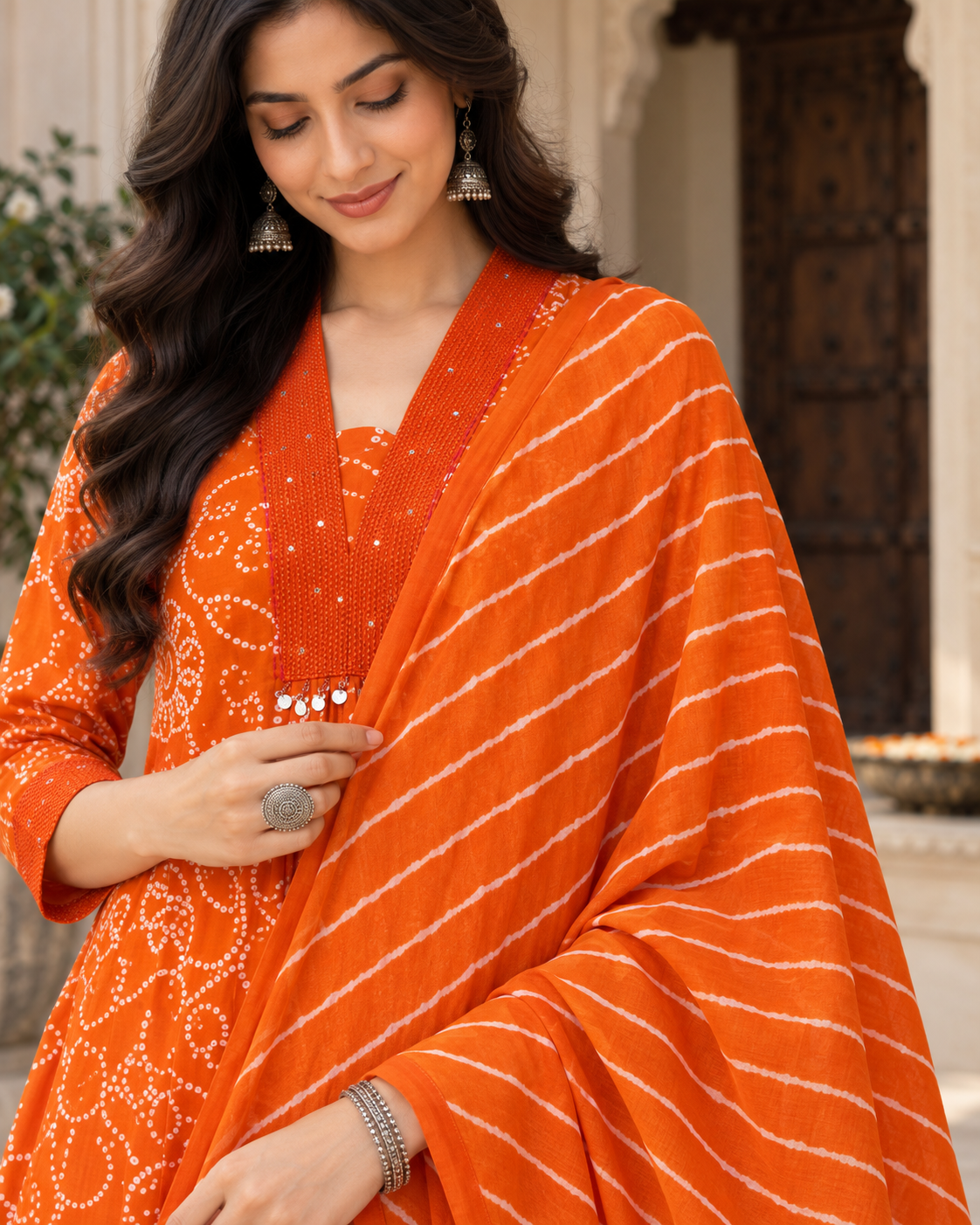 Narangi Bandhej Pure Cotton Suit Set