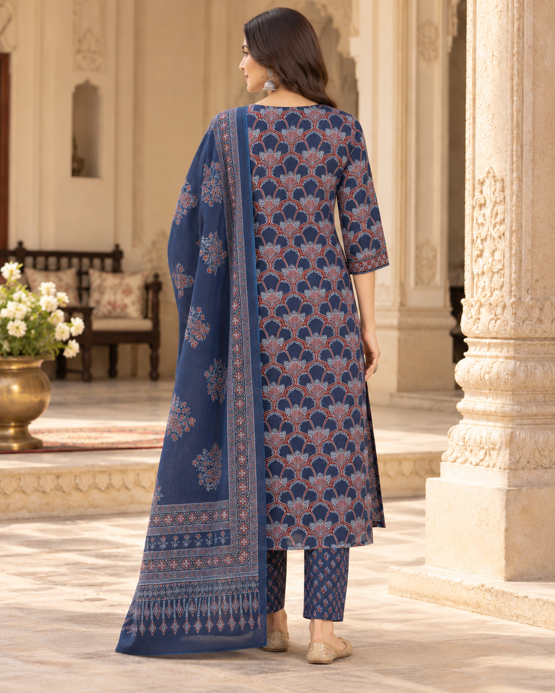 Navy Jharokha Handwork Pure Cotton Suit Set