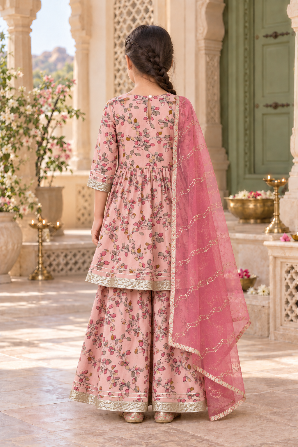 Gulabi Pankhuri Girls Angrakha Set