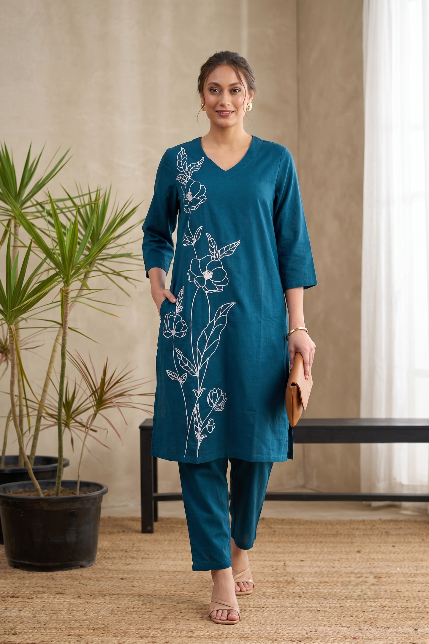 Teal Bloom Cotton Flex Co-ord Set