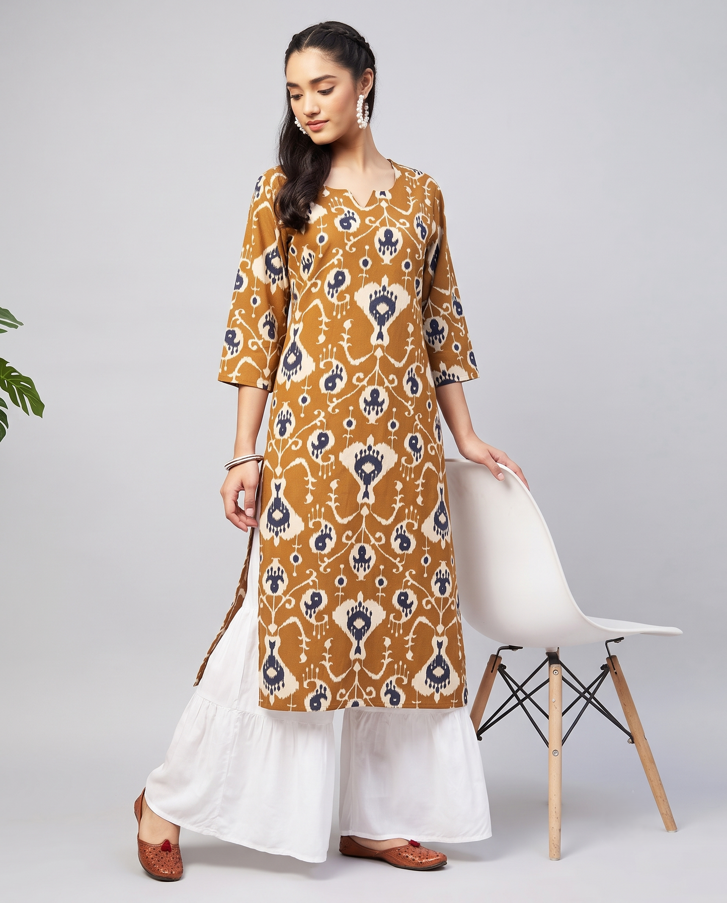 Mustard Indigo Ikat Cotton Flex Kurta