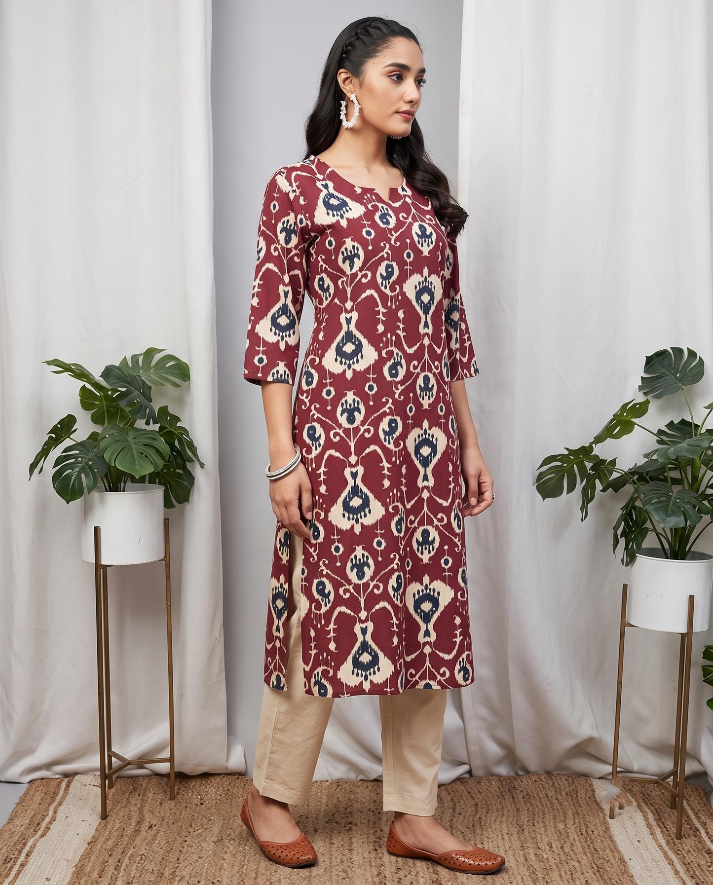 Wine Indigo Ikat Cotton Flex Kurta