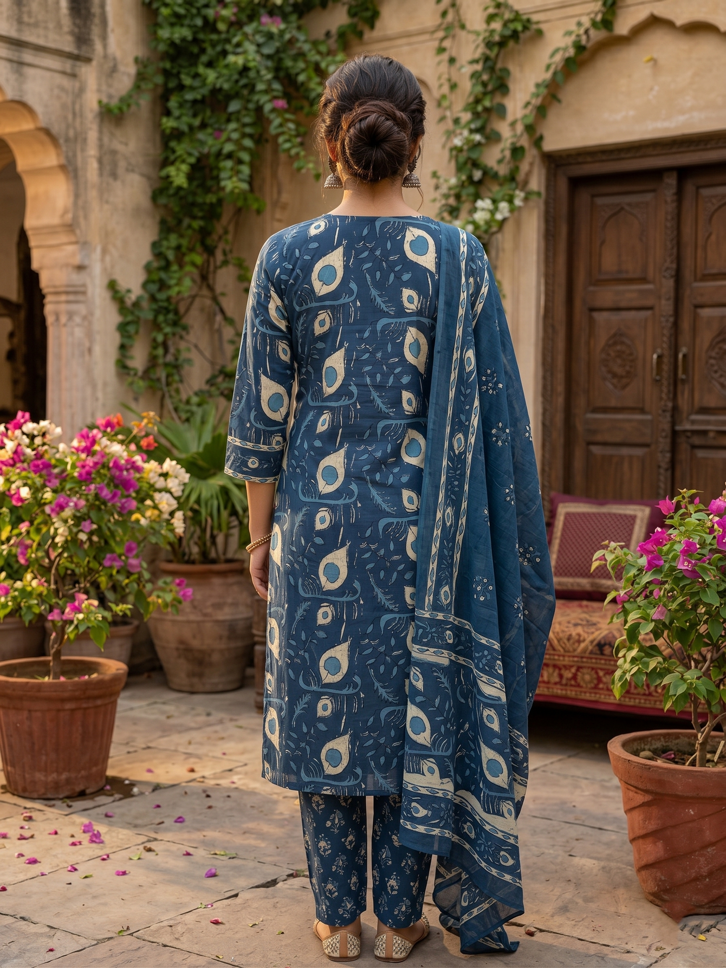 Indigo Bloom Pure Cotton Straight Suit Set