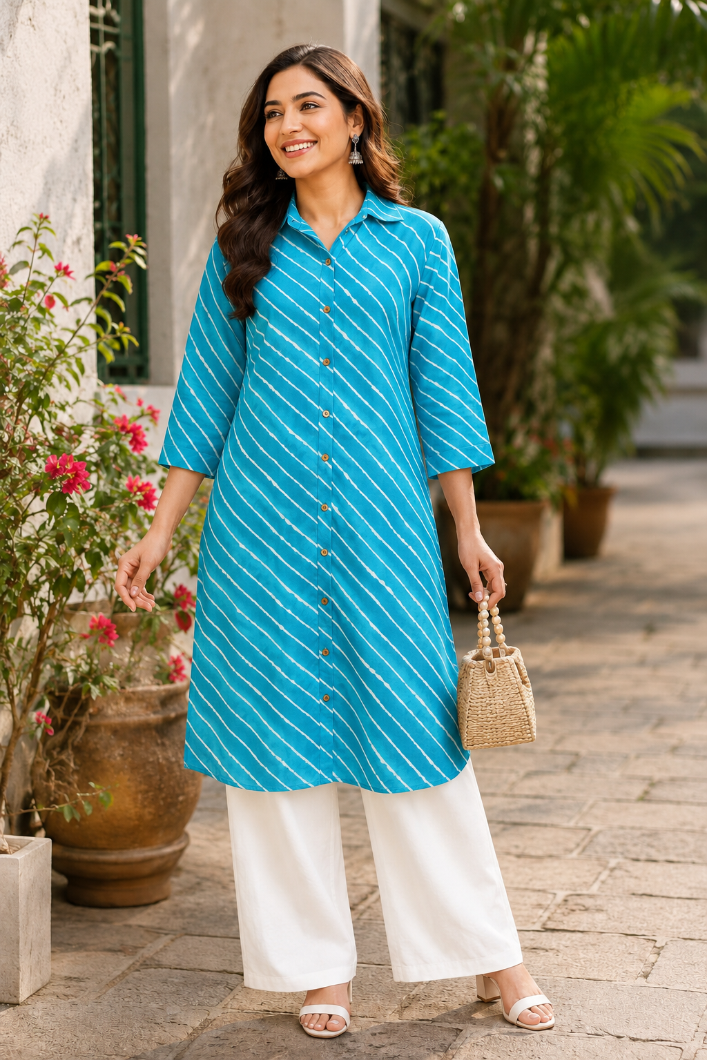 Firoza Leheriya Cotton Kurta