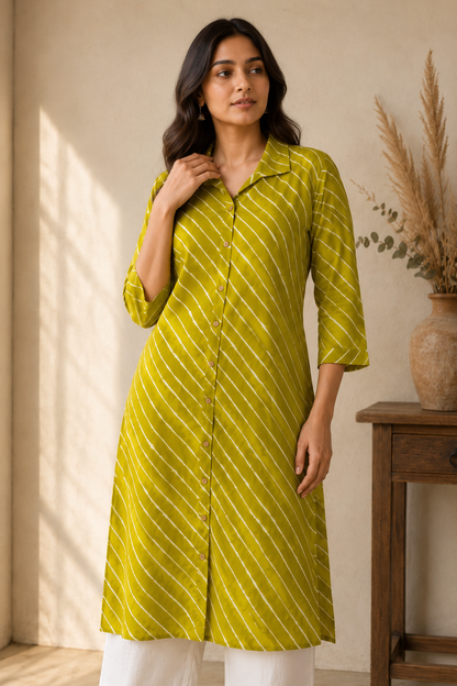 Mehendi Leheriya Cotton Kurta