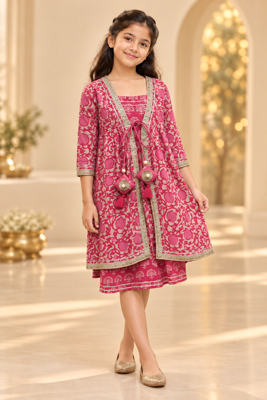 Gulabi Phool Girls Dress