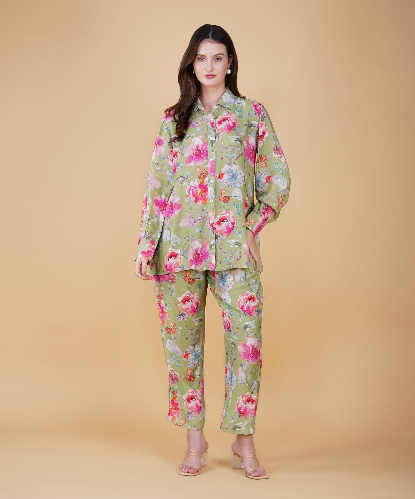 Green Floral Muslin cord set