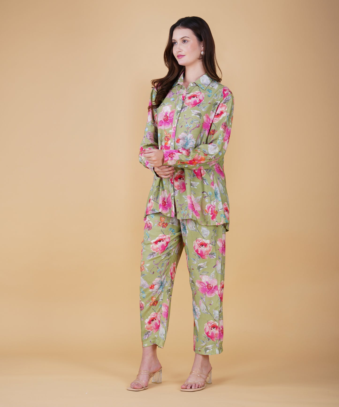 Green Floral Muslin cord set