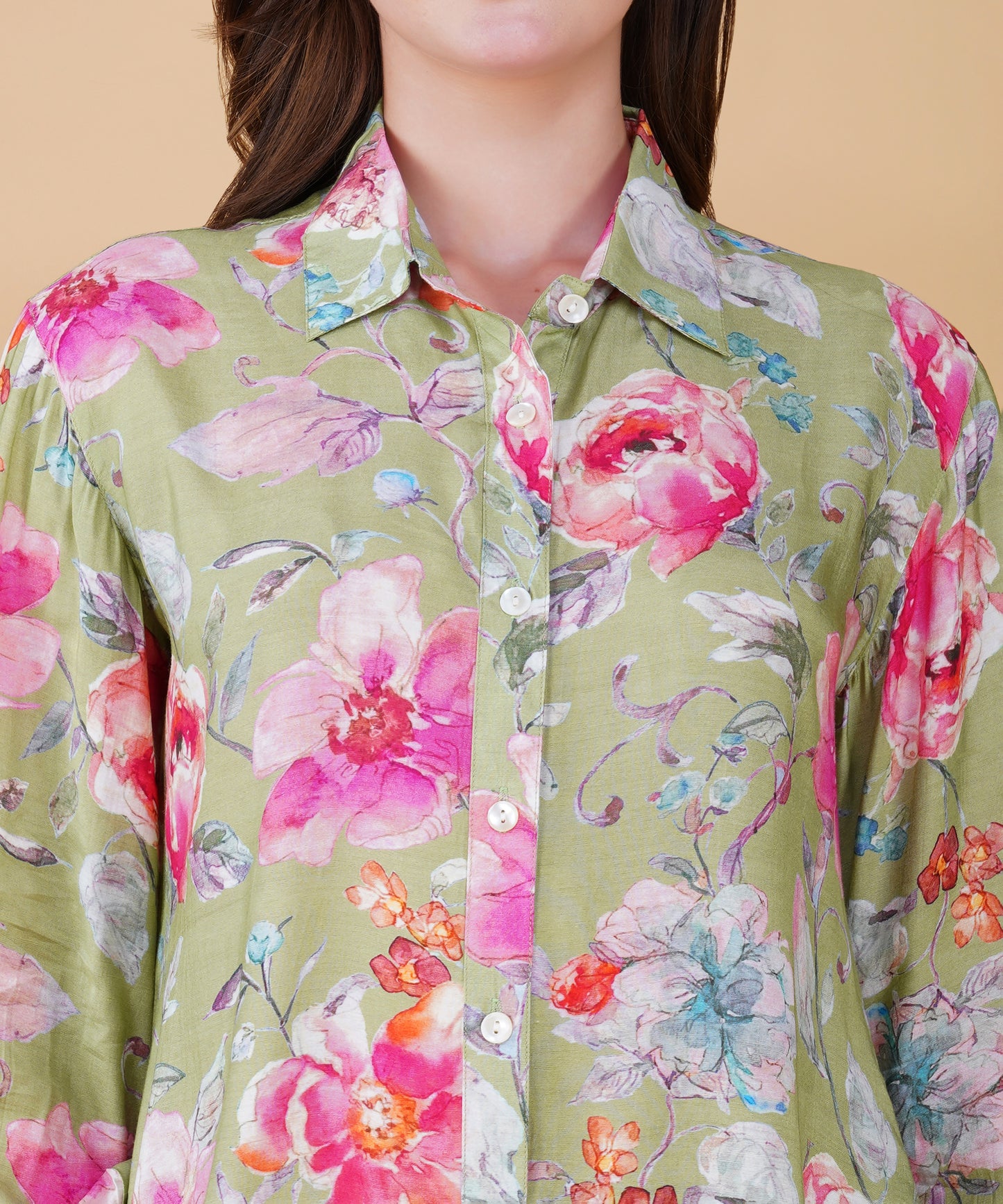 Green Floral Muslin cord set