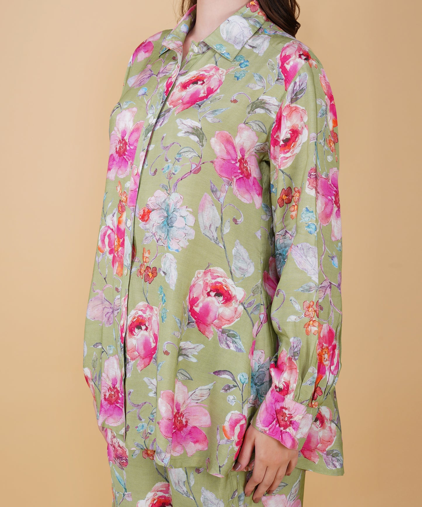 Green Floral Muslin cord set