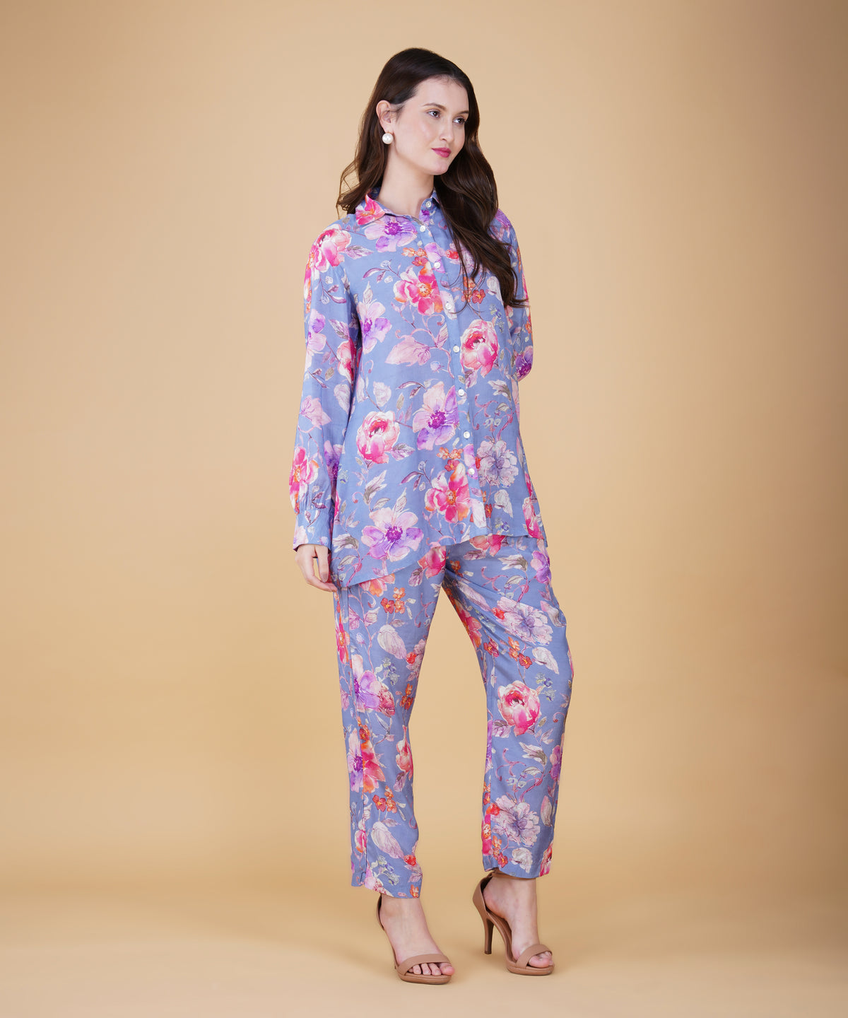 Blue Floral Muslin cord set