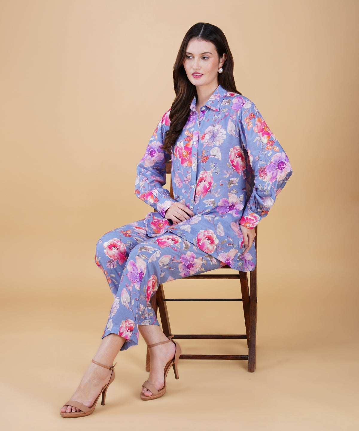 Blue Floral Muslin cord set