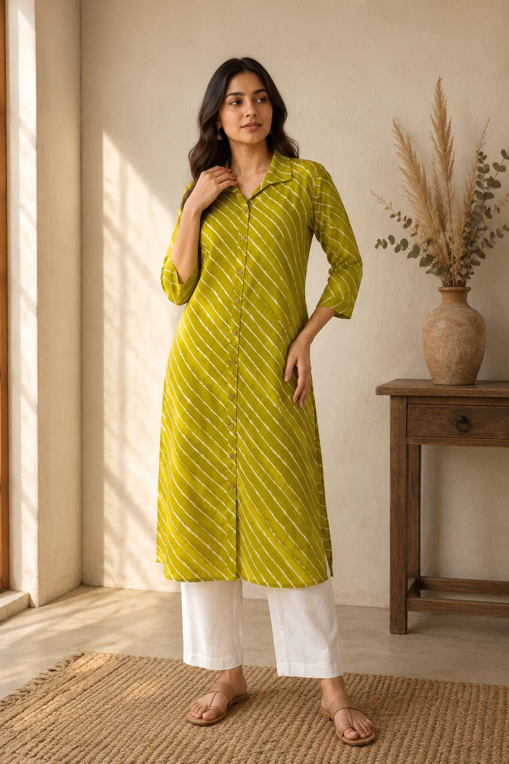Mehendi Leheriya Cotton Kurta