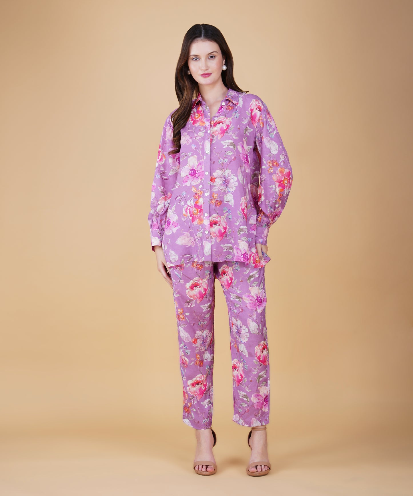 Purple Floral Muslin cord set