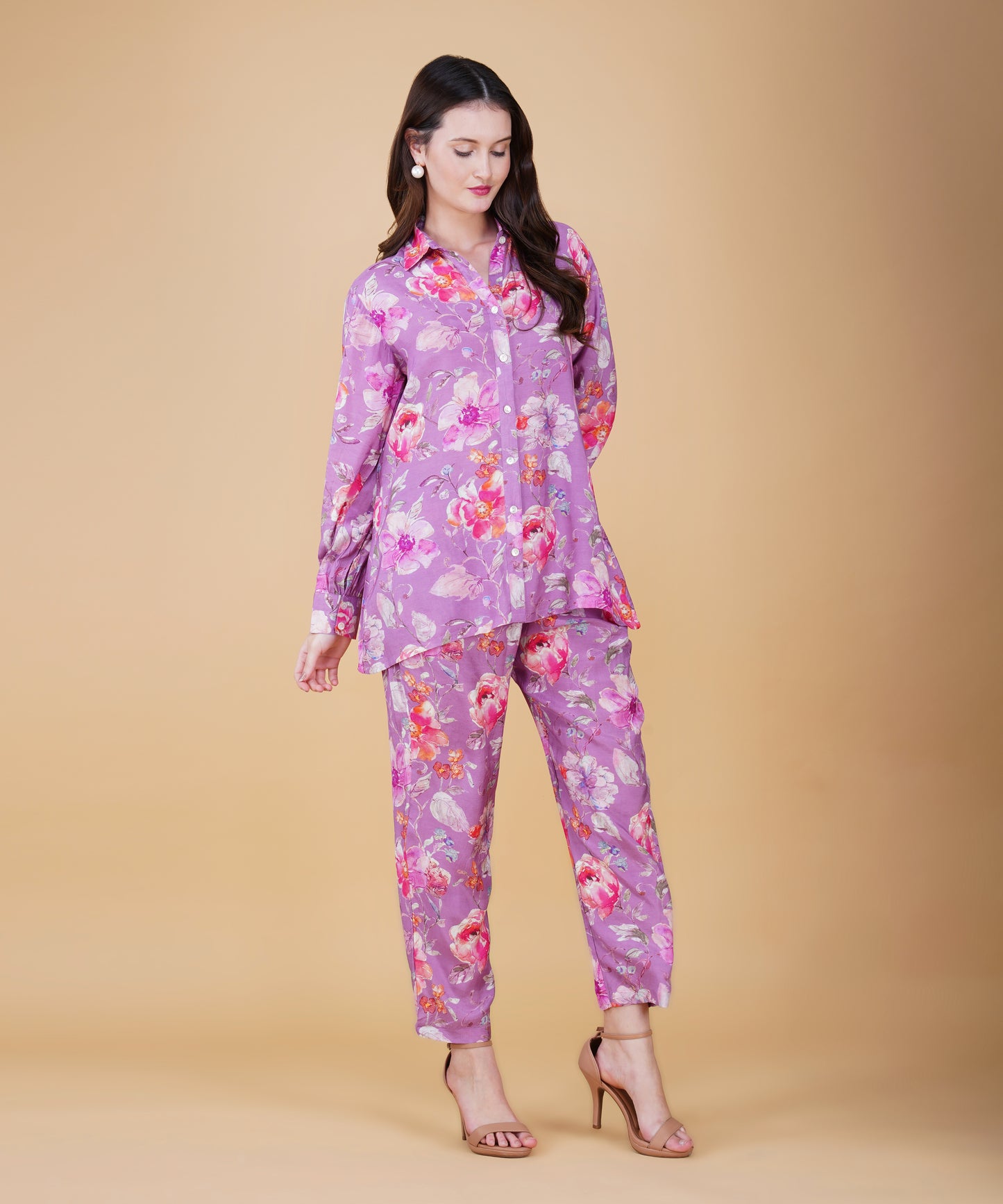 Purple Floral Muslin cord set