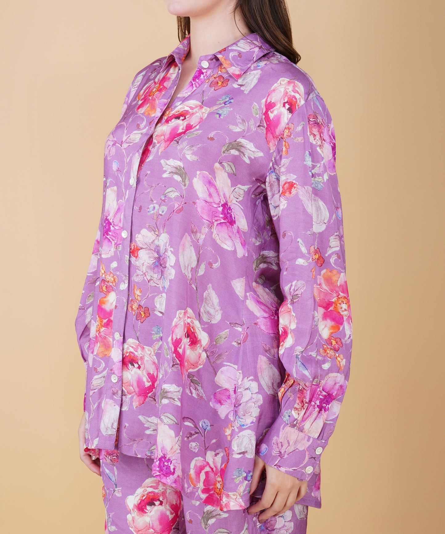 Purple Floral Muslin cord set
