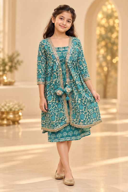 Teal Phool Girls Dress