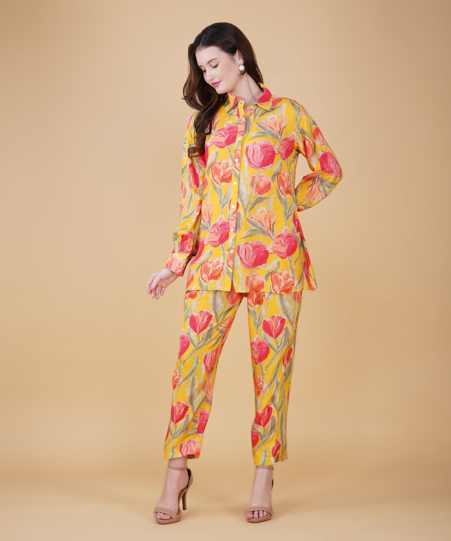 Yellow Floral Muslin cord set