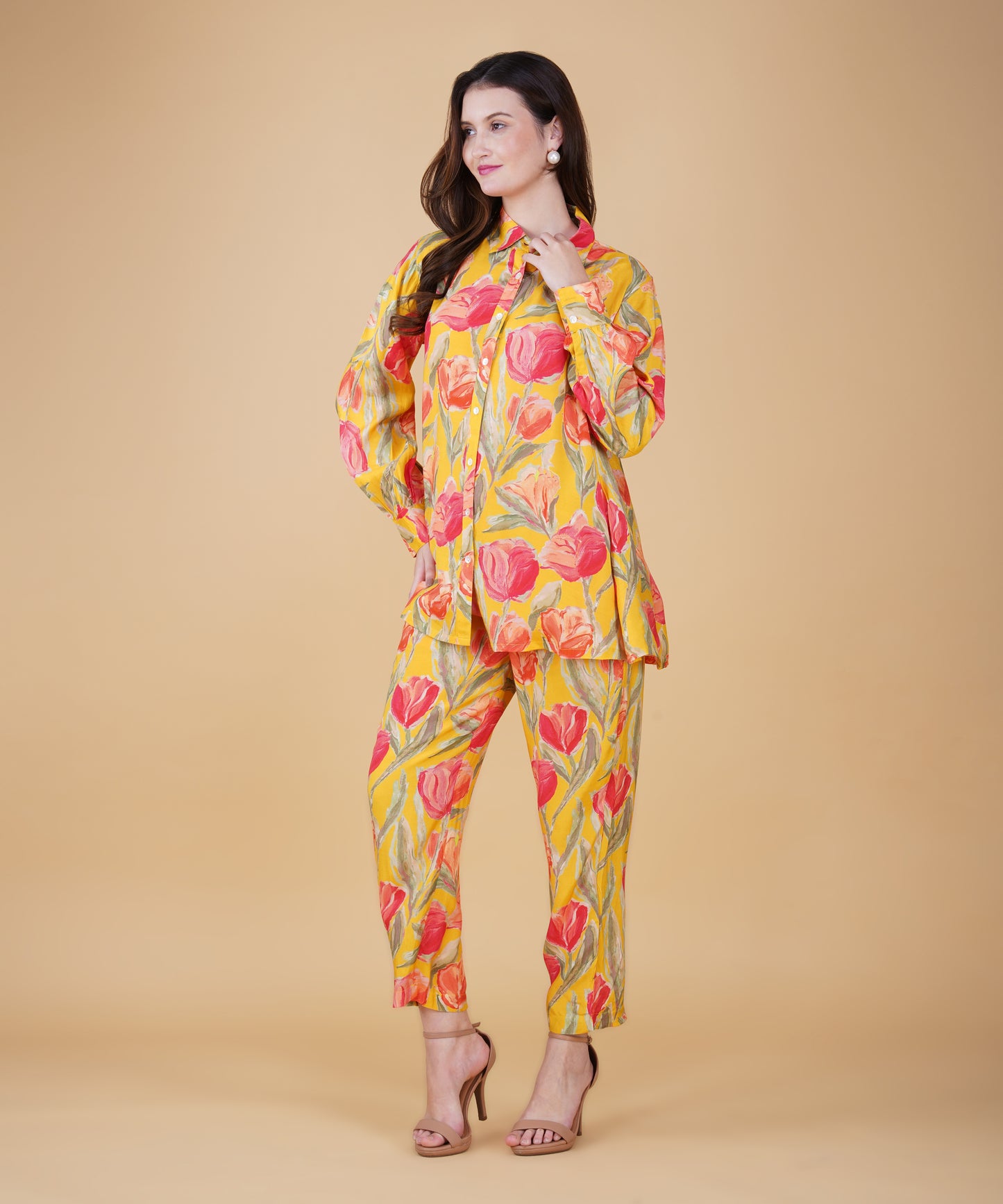 Yellow Floral Muslin cord set