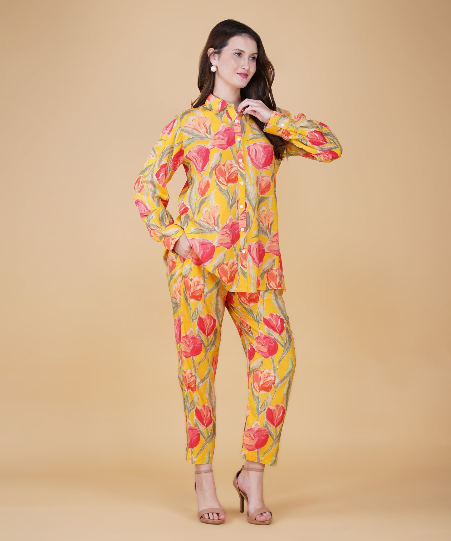 Yellow Floral Muslin cord set