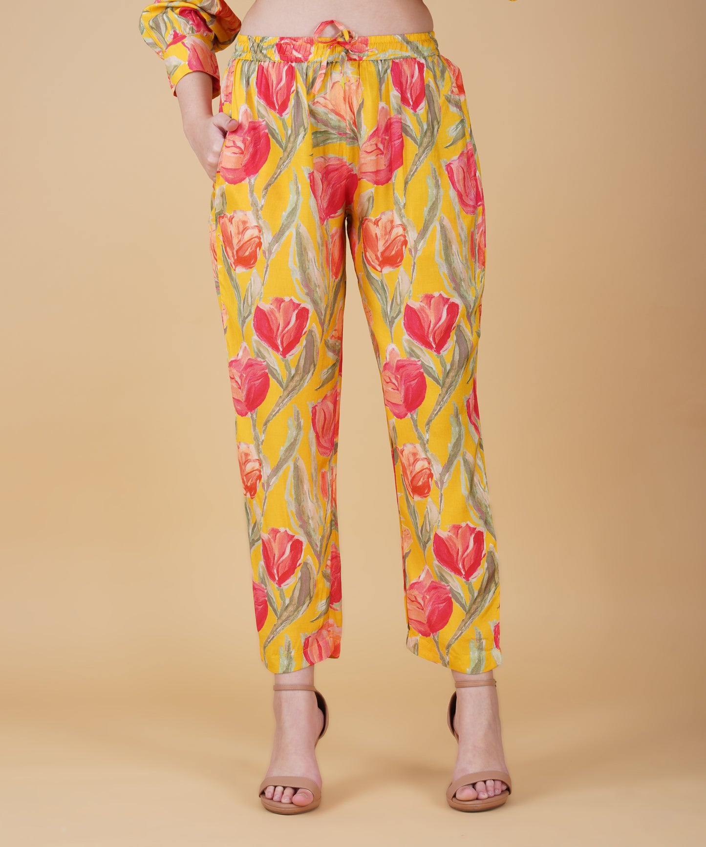 Yellow Floral Muslin cord set