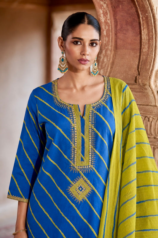 Neel Basant Leheriya Handwork Pure Cotton Suit Set