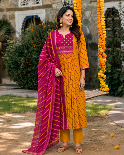 Rangrez Leheriya Cotton Suit Set
