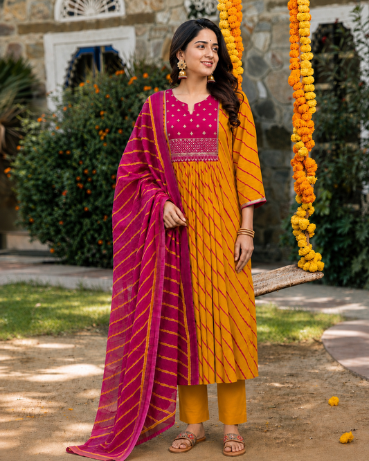 Rangrez Leheriya Cotton Suit Set
