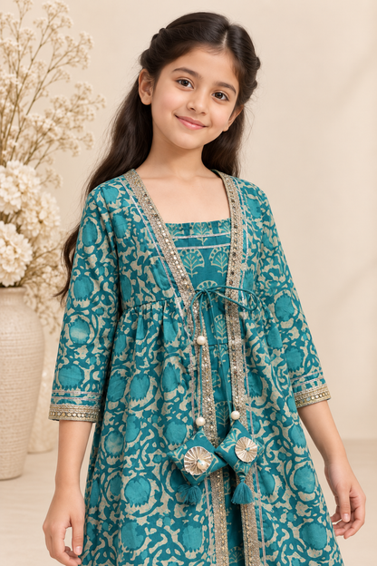 Teal Phool Girls Dress