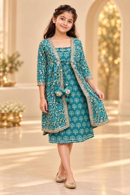 Teal Phool Girls Dress