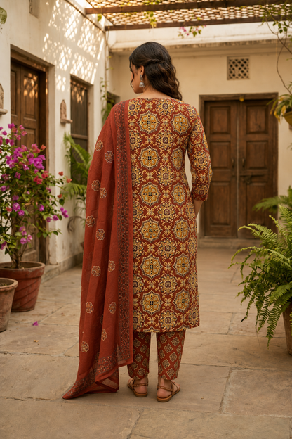 Rust Aangan Cotton Suit Set