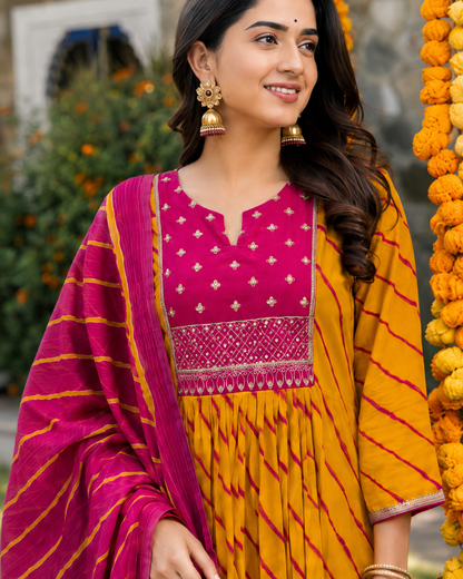 Rangrez Leheriya Cotton Suit Set