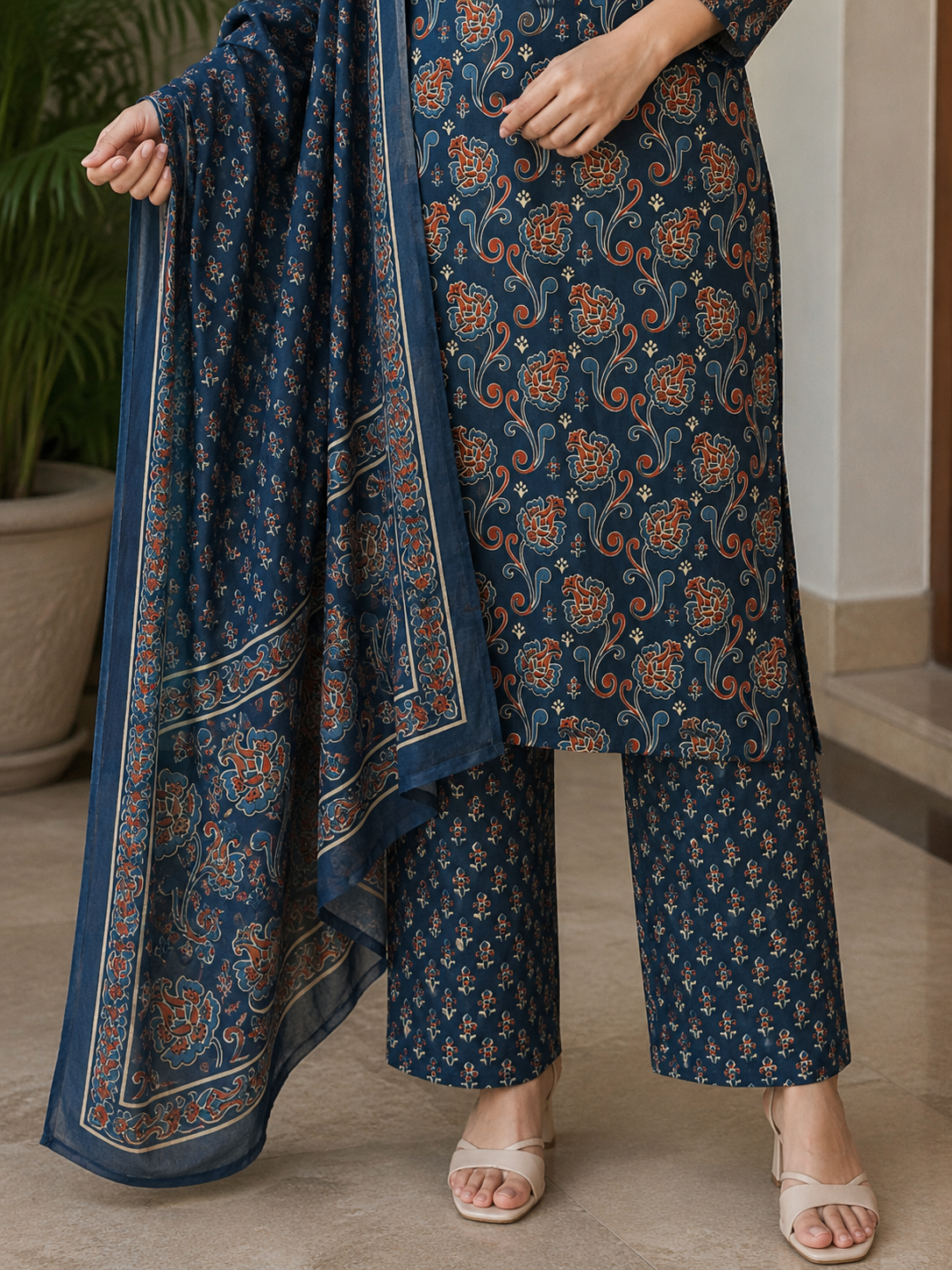 Teal Heritage Jaipur Cotton Suit Set