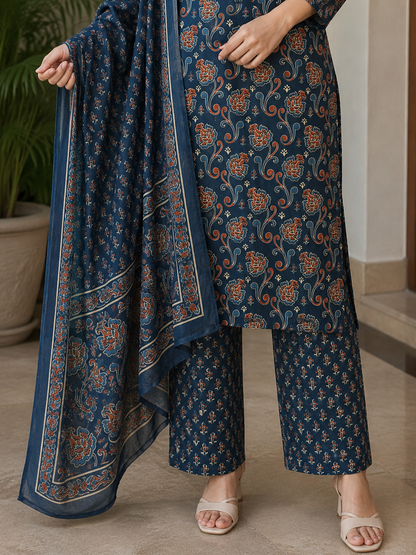 Teal Heritage Jaipur Cotton Suit Set