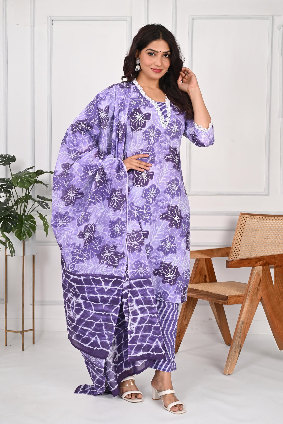 Lavender Phool Shibori Cotton Suit Set