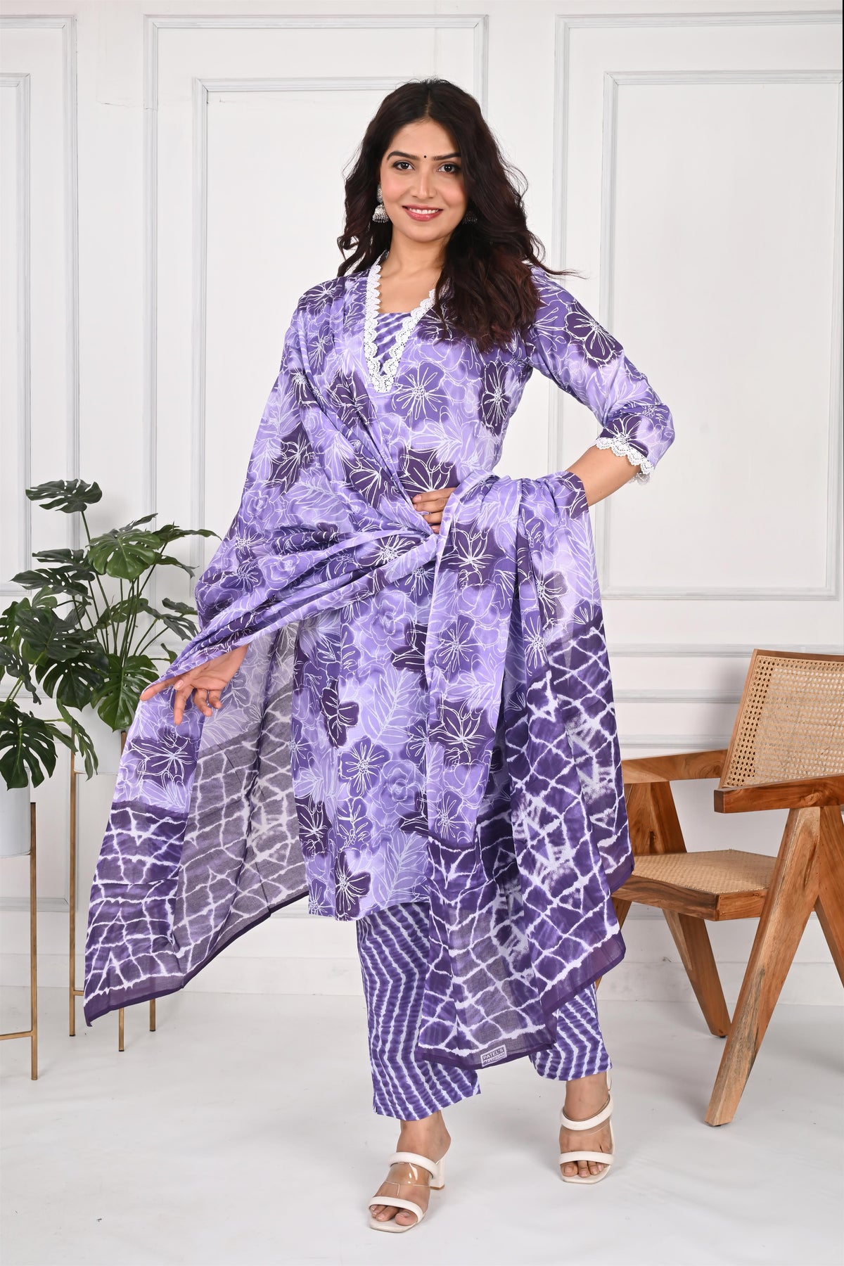 Lavender Phool Shibori Cotton Suit Set