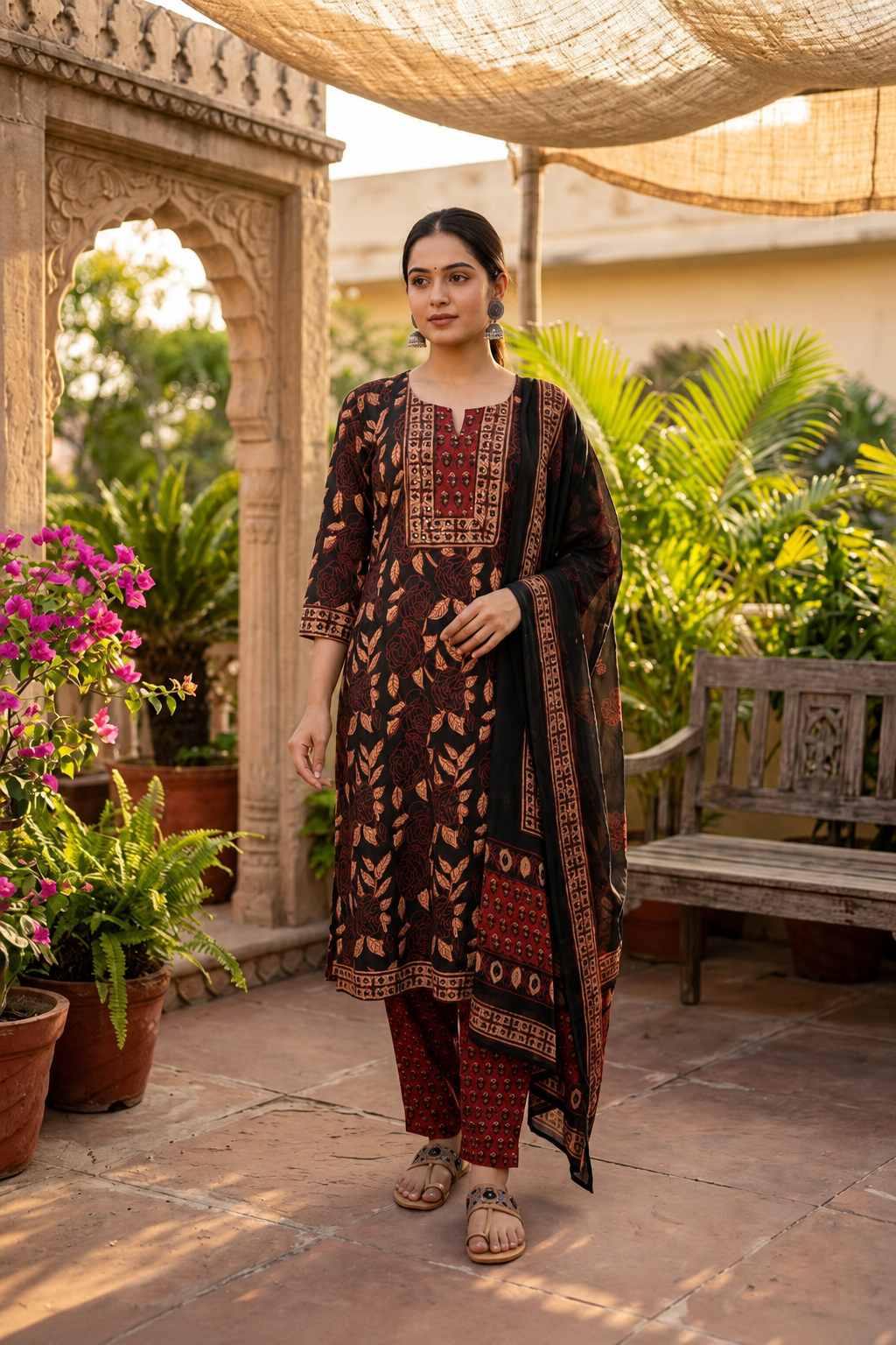 Black Virasat Cotton Suit Set