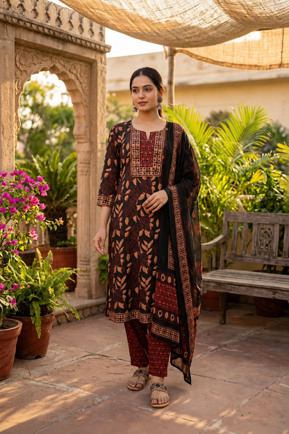 Black Virasat Cotton Suit Set