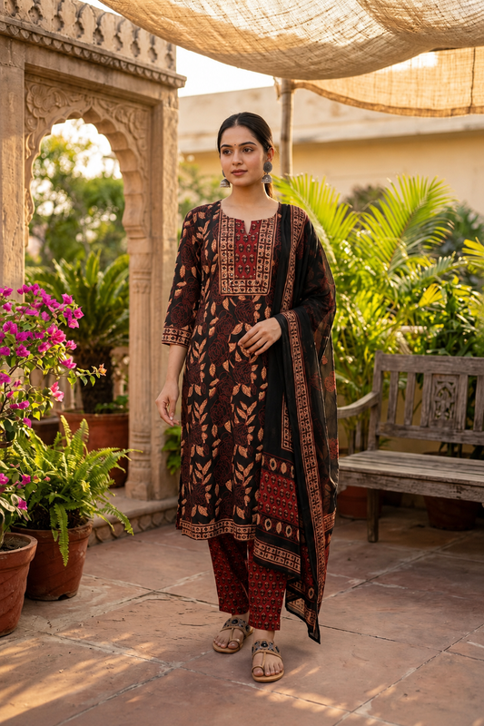 Black Virasat Cotton Suit Set