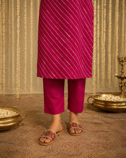 Rani Morni Leheriya Cotton Kurta Pant Set
