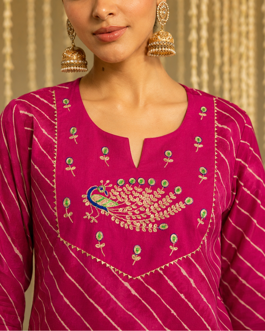 Rani Morni Leheriya Cotton Kurta Pant Set