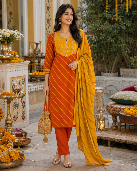 Kesari Utsav Leheriya Cotton Suit Set