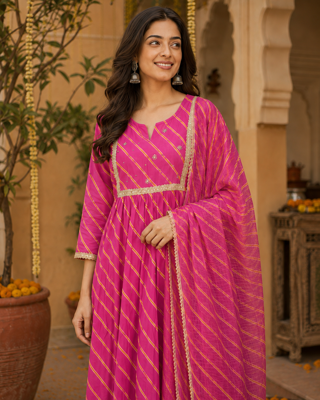 Gulabi Utsav Leheriya Cotton Suit Set