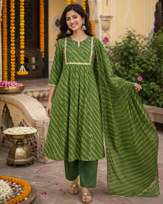 Hariyali Utsav Leheriya Cotton Suit Set