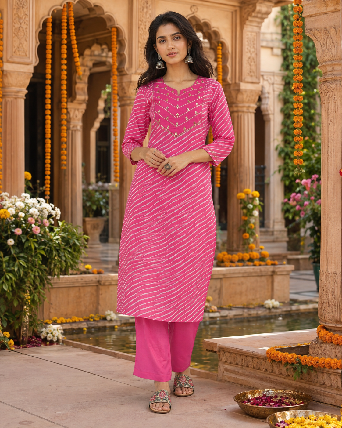 Gulabi Adaa Leheriya Cotton Kurta Pant Set