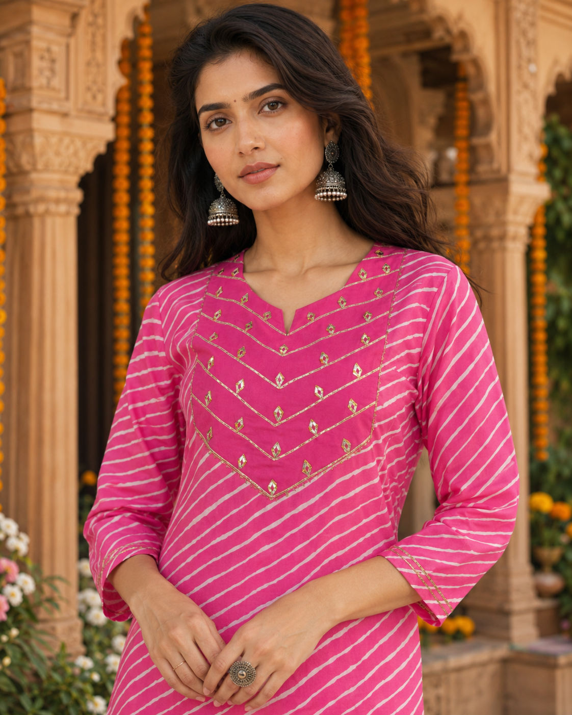 Gulabi Adaa Leheriya Cotton Kurta Pant Set